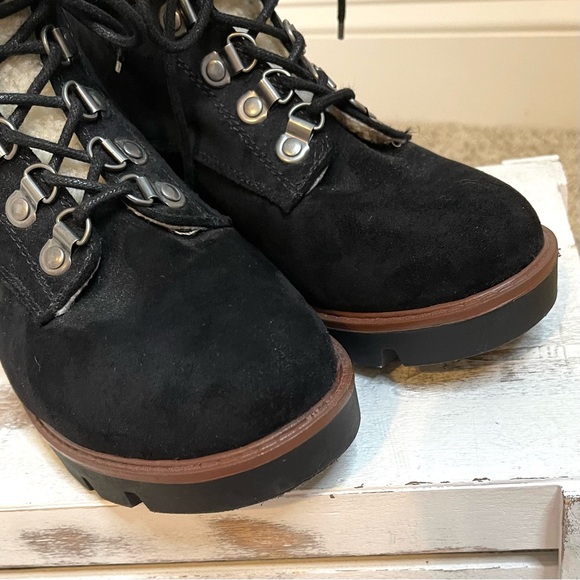 Cliffs By White Mountain Black Suede Sherpa Lined Hiking Gorpcore Boots - Picture 4 of 15